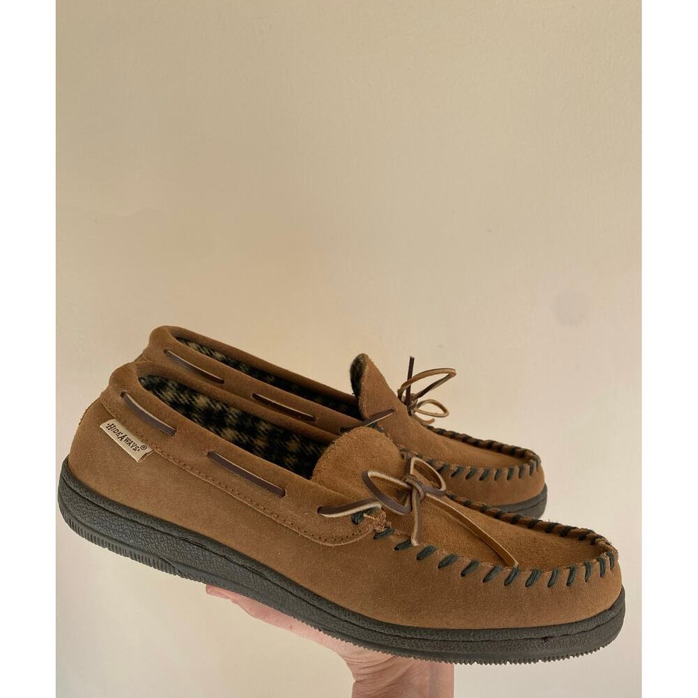 LB Evans Hideaways plaid lined leather slip on loafers mocassins mens 10